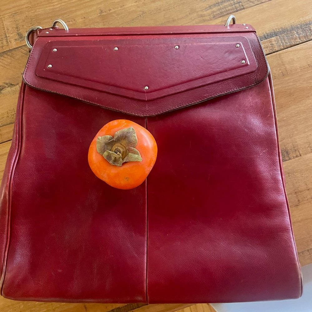 YSL Rive Gauche Leather Handbag (Frame Top, Cherry, Leather)